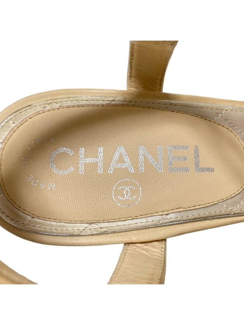 Chanel Sandals 38 Beige Coco Mark Outsole Reupholstered Leather - Picture 5 of 12